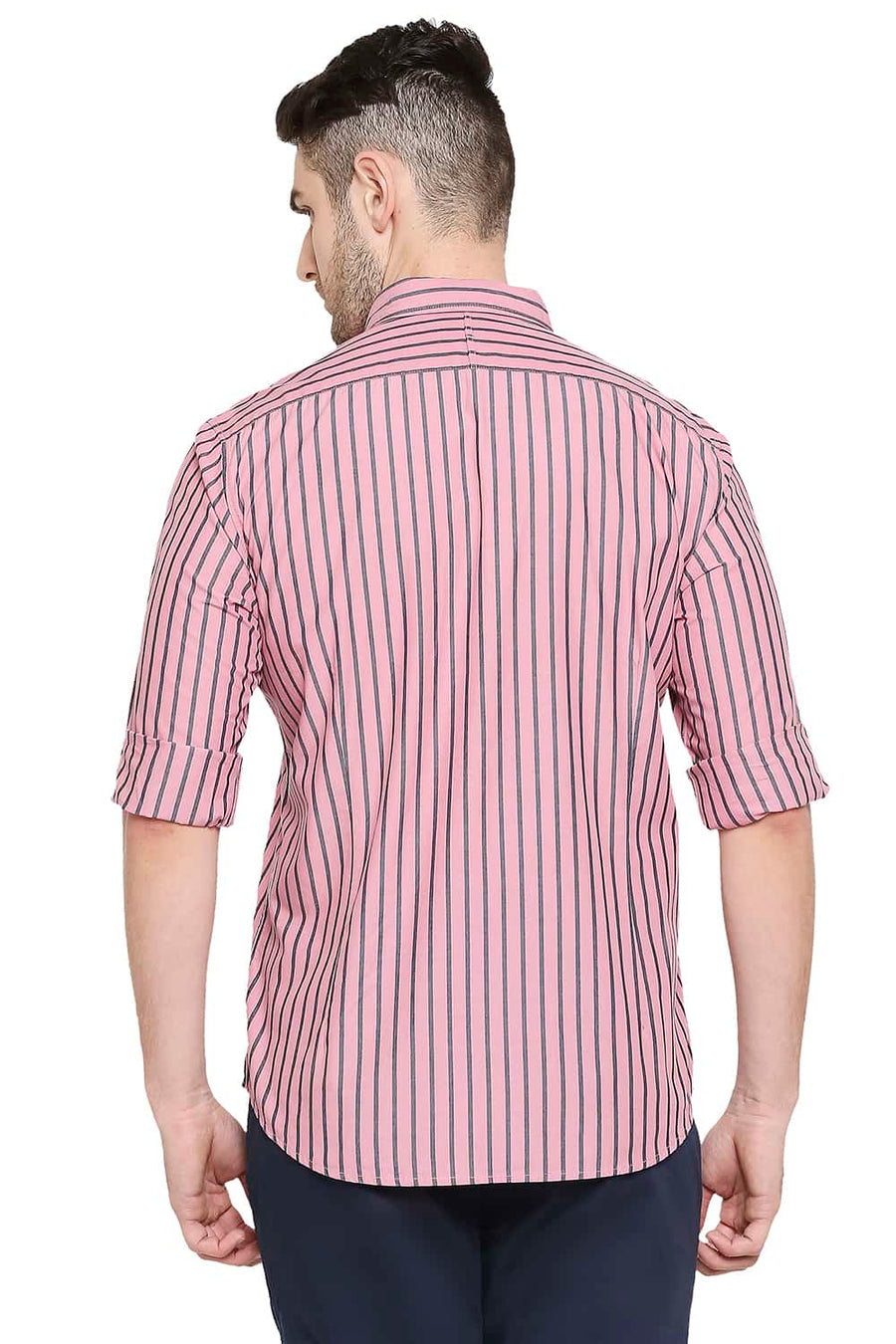 BASICS SLIM FIT FOX GLOVE PINK STRIPES SHIRT