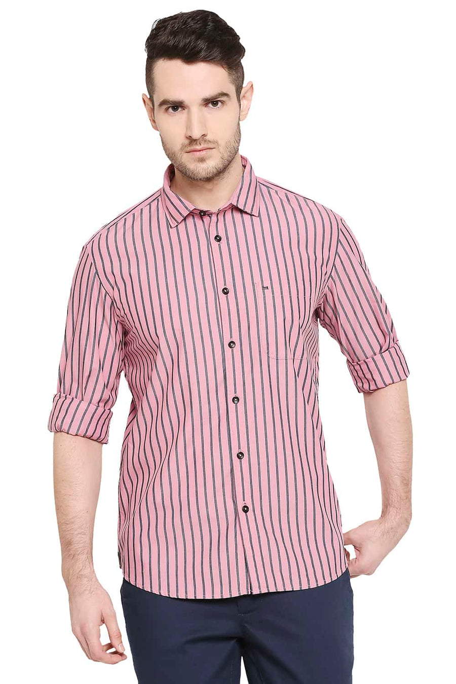 BASICS SLIM FIT FOX GLOVE PINK STRIPES SHIRT