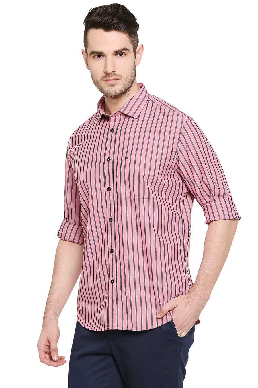 BASICS SLIM FIT FOX GLOVE PINK STRIPES SHIRT