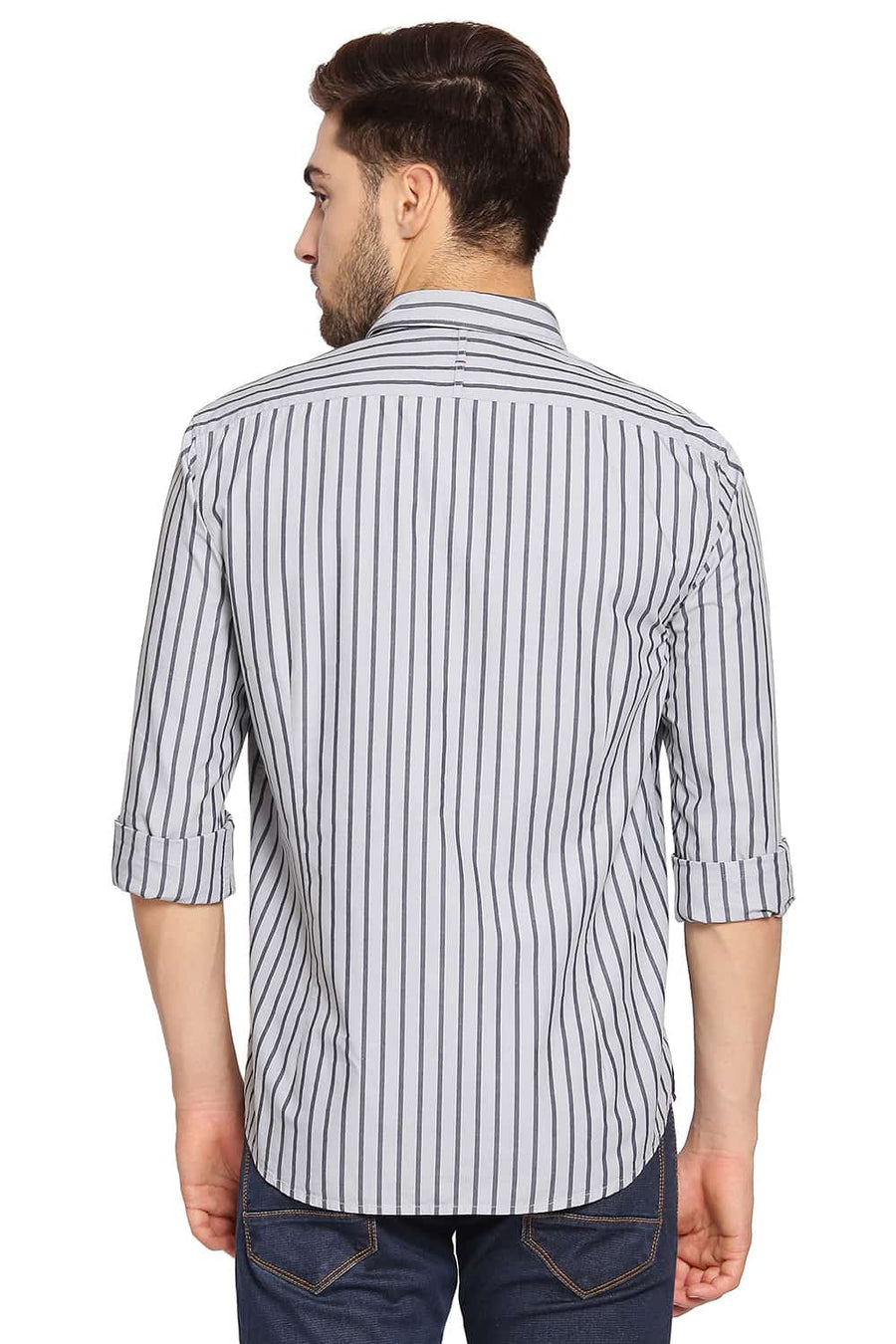 BASICS SLIM FIT QUARRY GREY STRIPES SHIRT