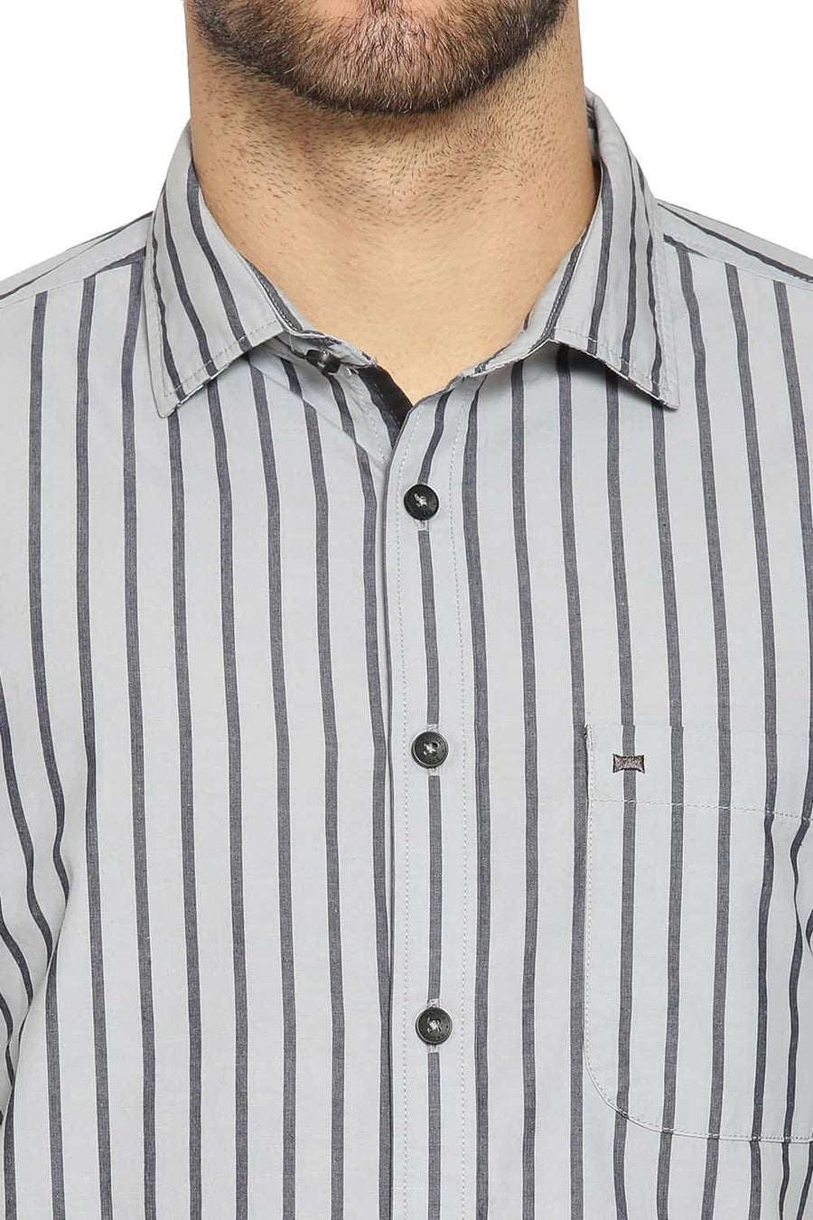 BASICS SLIM FIT QUARRY GREY STRIPES SHIRT