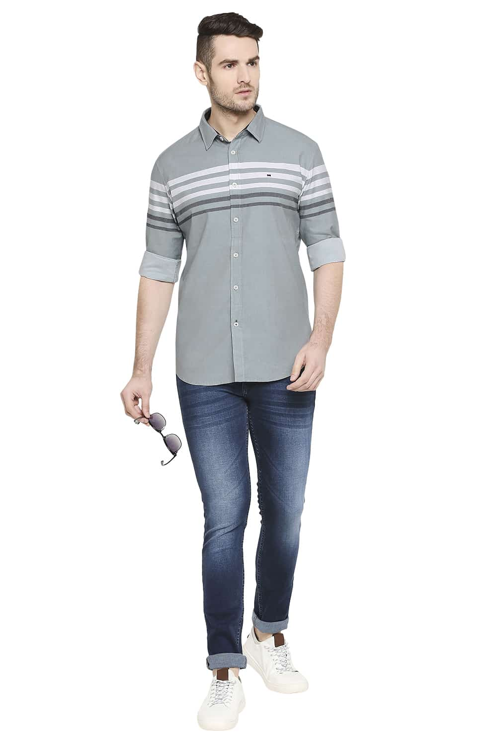 BASICS SLIM FIT ENGINEERED STRIPE SHIRT