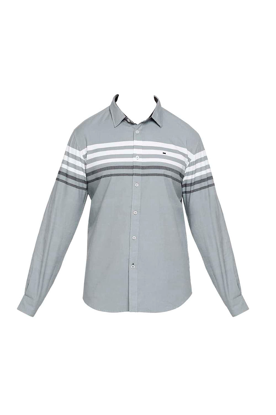 BASICS SLIM FIT LIMESTONE GREY ENGINEERED STRIPE SHIRT