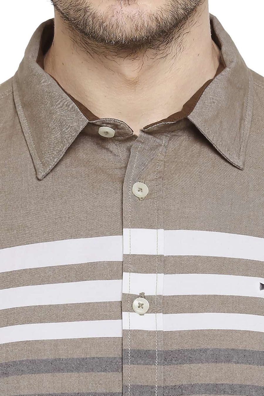 BASICS SLIM FIT AMPHORA BROWN ENGINEERED STRIPE SHIRT
