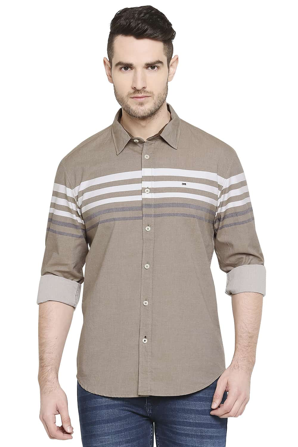 BASICS SLIM FIT ENGINEERED STRIPE SHIRT