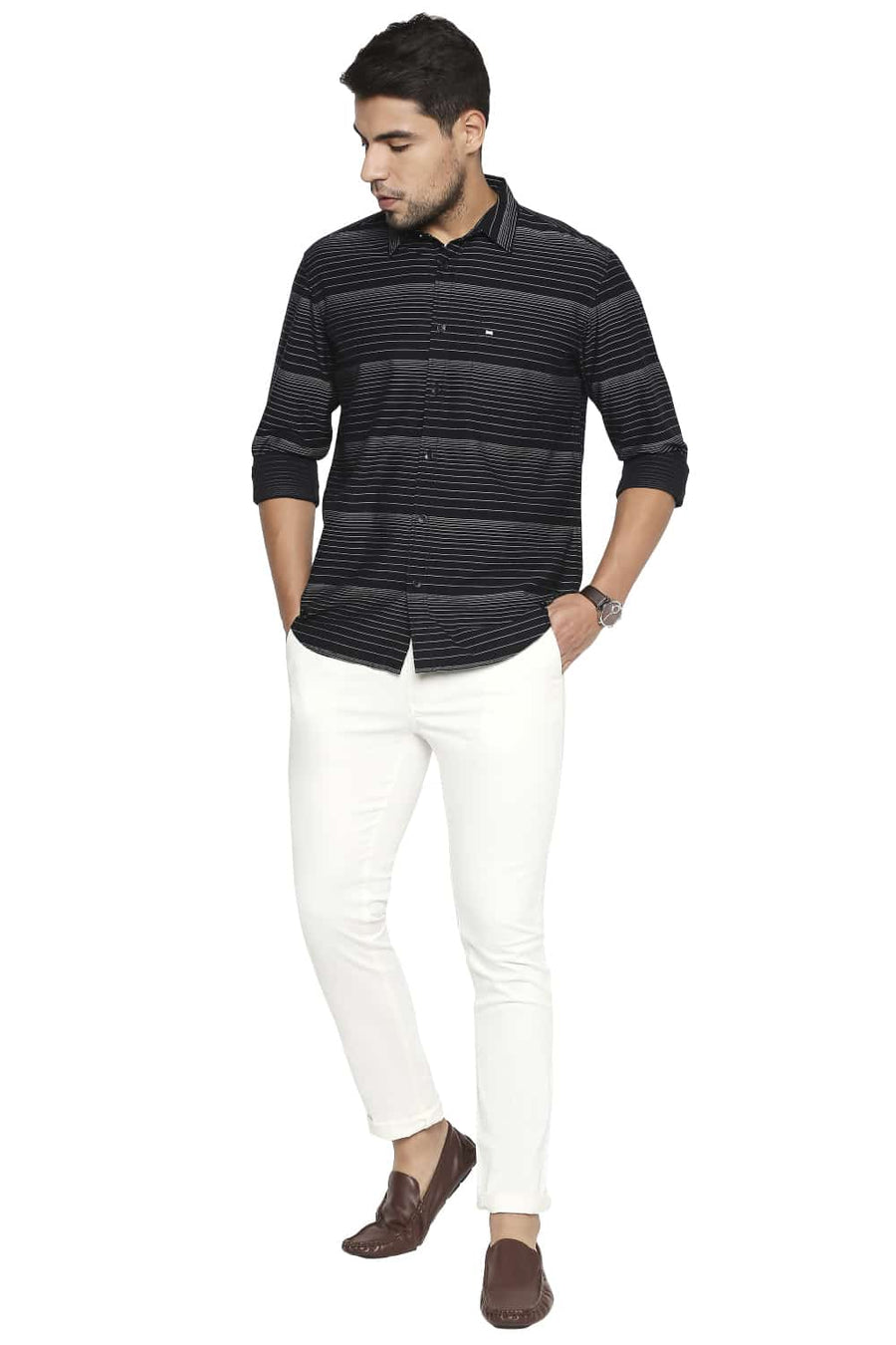 BASICS SLIM FIT PIRATE BLACK STRIPE SHIRT