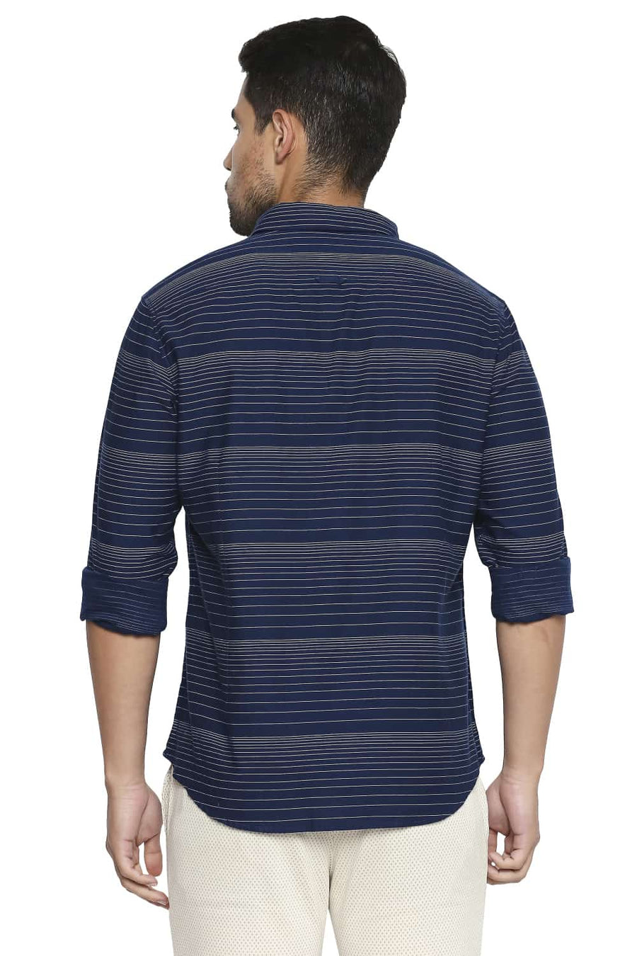 BASICS SLIM FIT POSEIDON NAVY STRIPE SHIRT