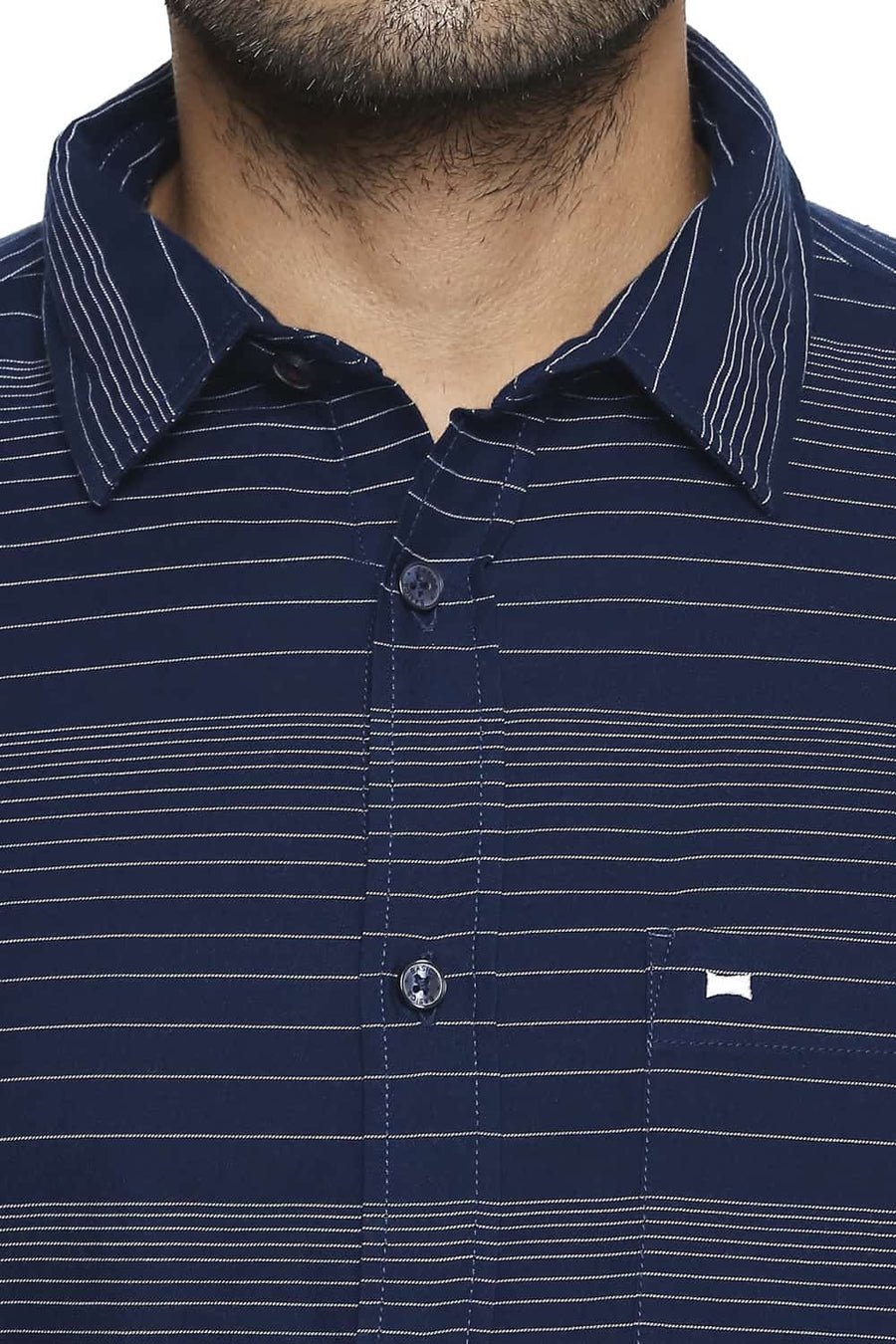 BASICS SLIM FIT POSEIDON NAVY STRIPE SHIRT