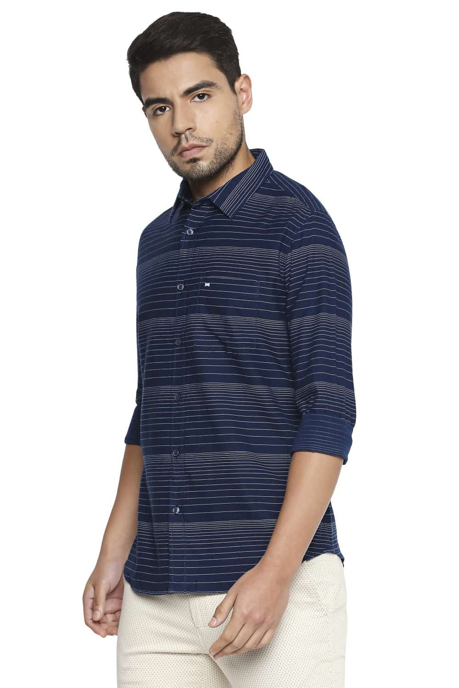 BASICS SLIM FIT POSEIDON NAVY STRIPE SHIRT