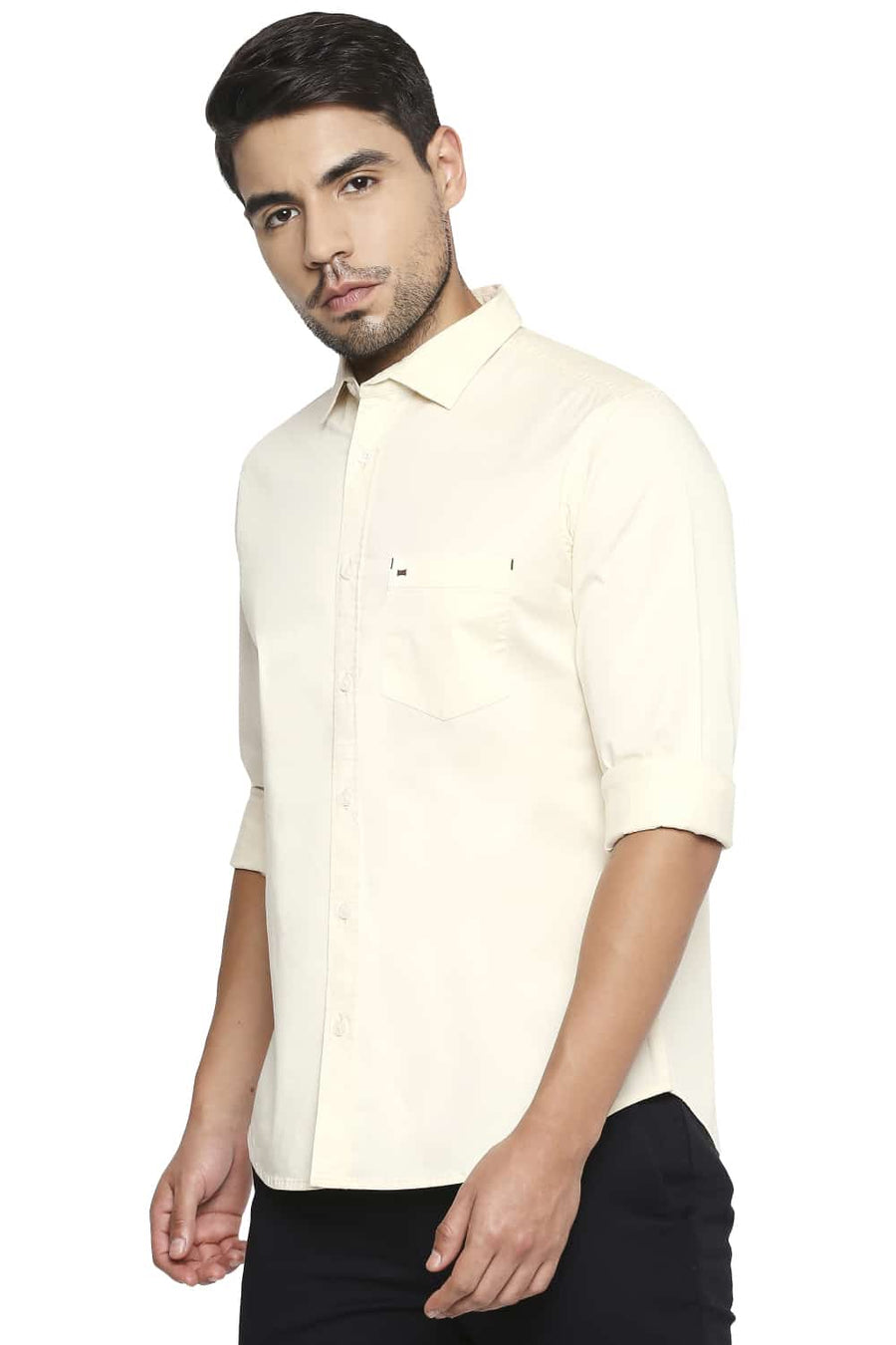 BASICS SLIM FIT CORN ECRU STRETCH SHIRT