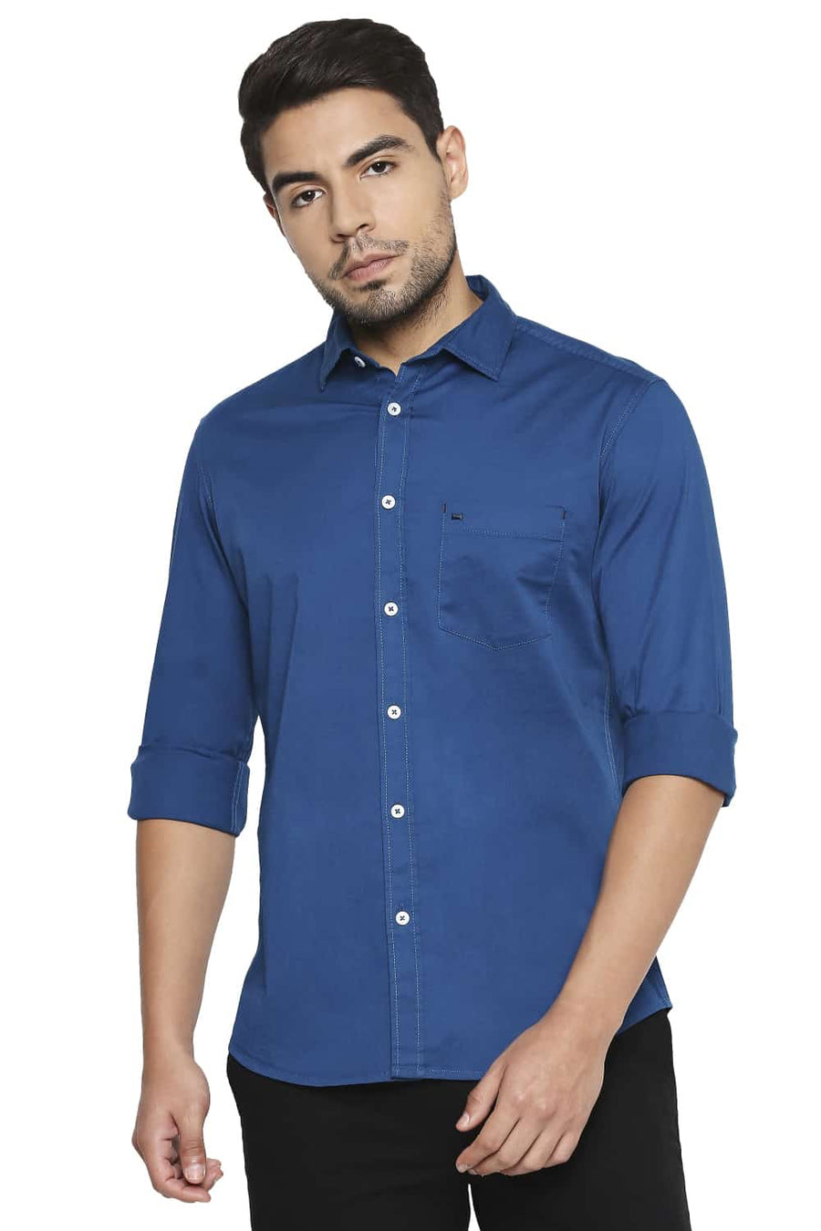BASICS SLIM FIT SEAPORT TEAL STRETCH SHIRT