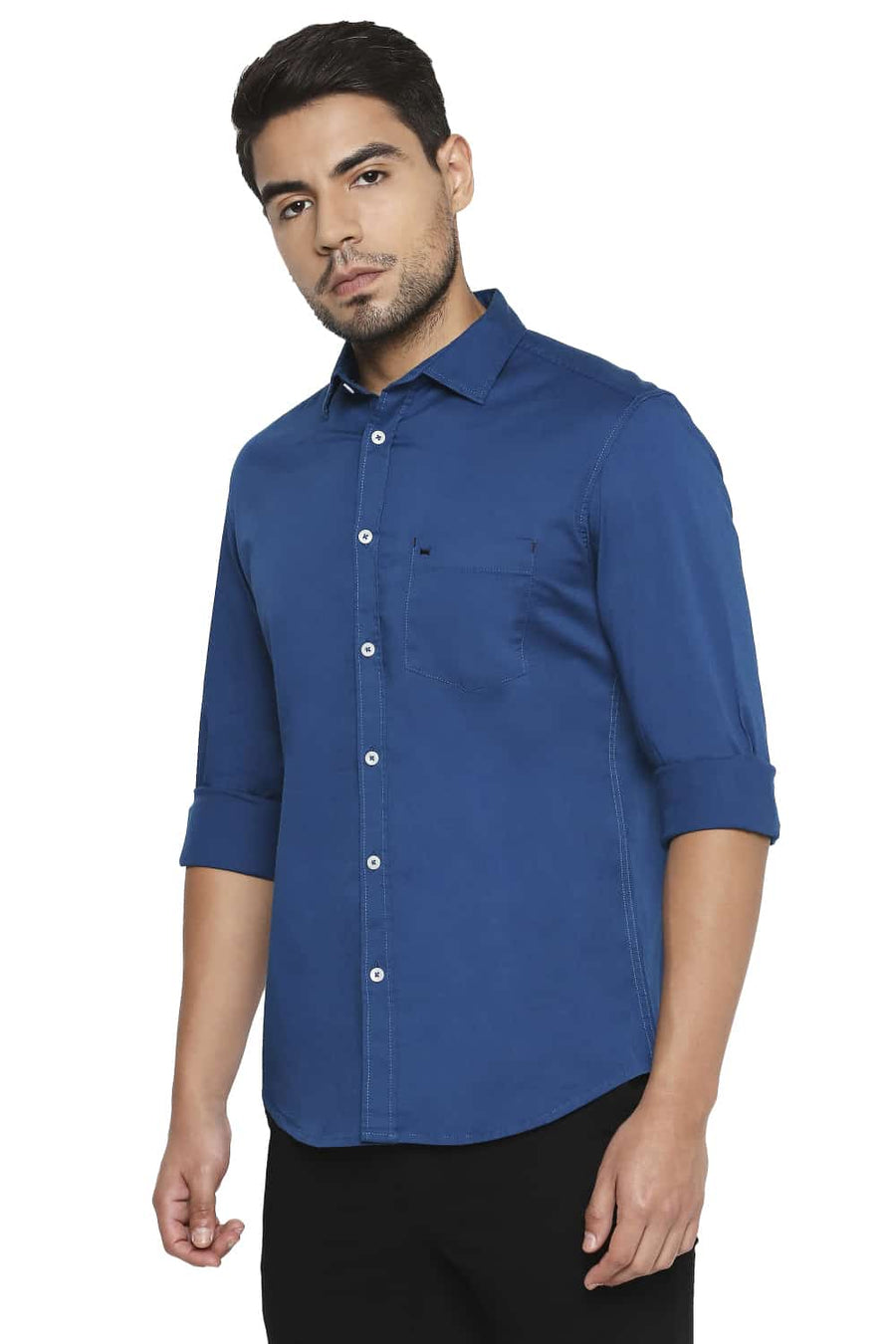 BASICS SLIM FIT SEAPORT TEAL STRETCH SHIRT