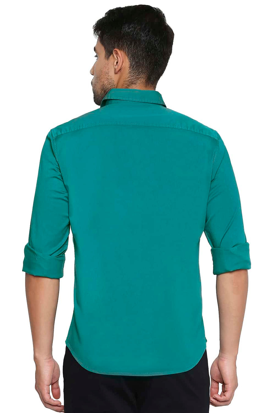 BASICS SLIM FIT NAVIGATE GREEN STRETCH SHIRT
