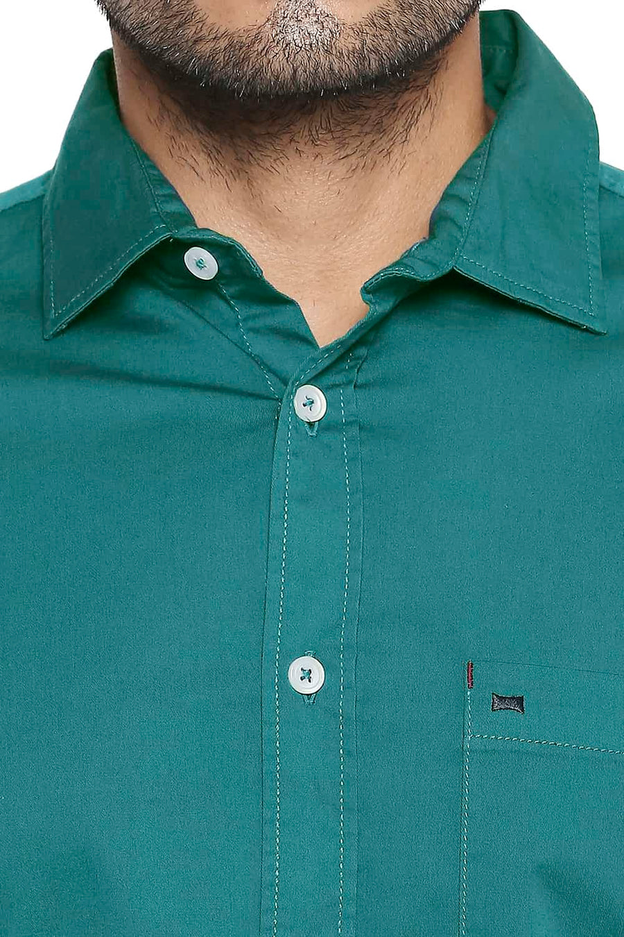 BASICS SLIM FIT NAVIGATE GREEN STRETCH SHIRT