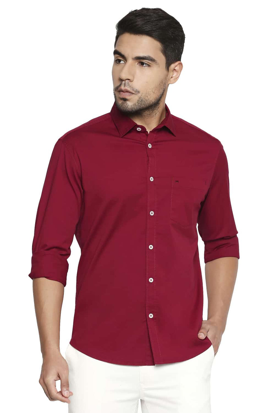 BASICS SLIM FIT SCOOTER RED STRETCH SHIRT