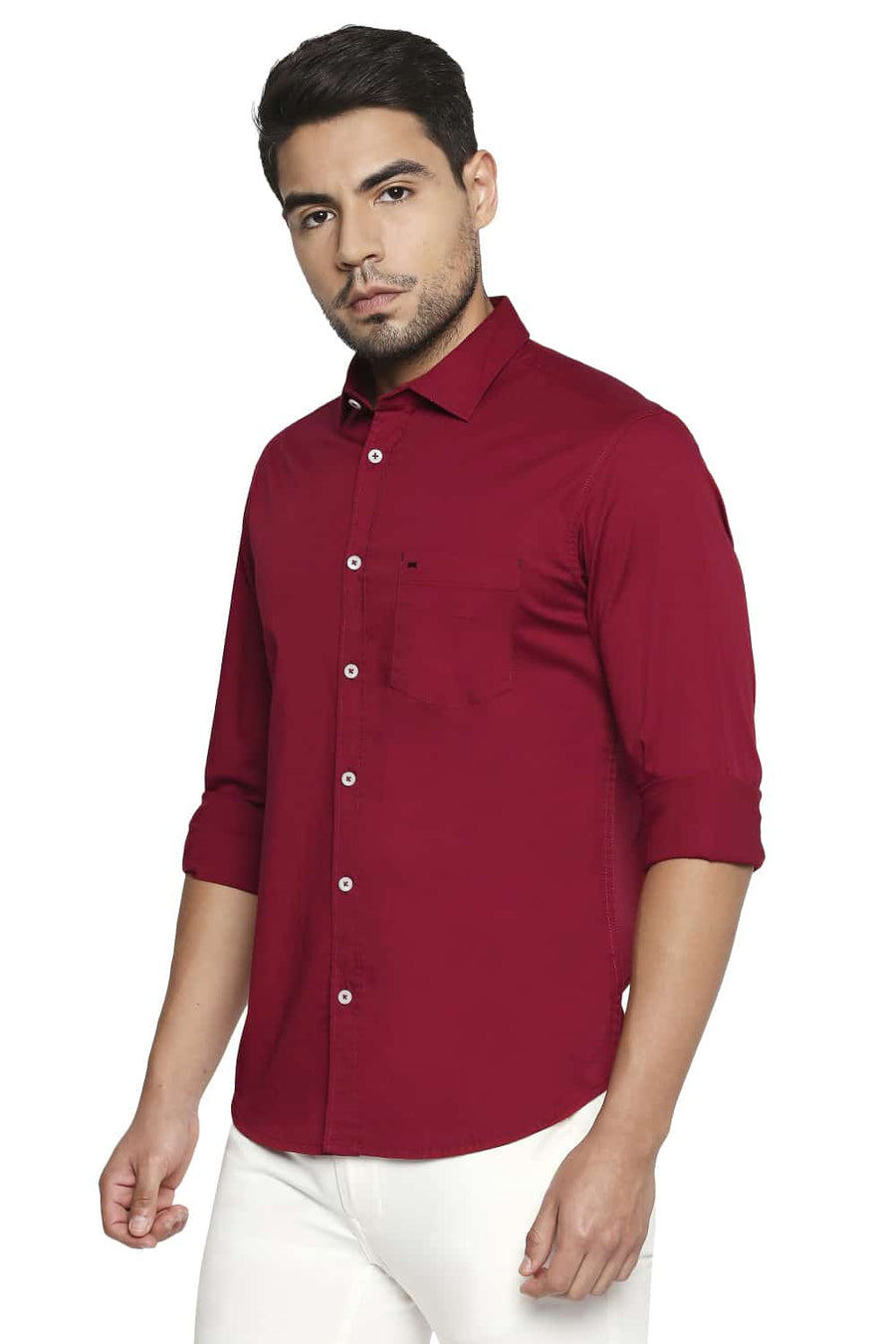 BASICS SLIM FIT SCOOTER RED STRETCH SHIRT