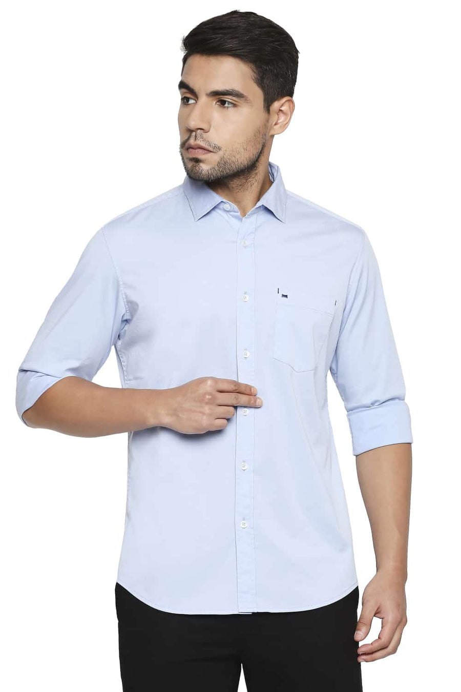 BASICS SLIM FIT AIRY BLUE STRETCH SHIRT