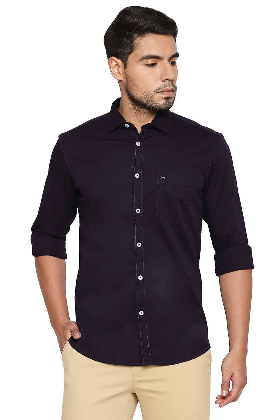 BASICS SLIM FIT MYSTERIOSO PURPLE STRETCH SHIRT