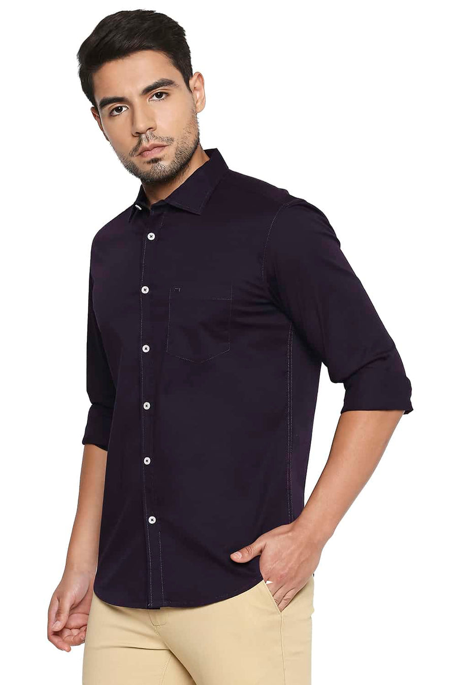 BASICS SLIM FIT MYSTERIOSO PURPLE STRETCH SHIRT