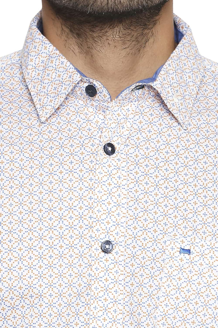 BASICS SLIM FIT CARROT ORANGE PRINTED SHIRT