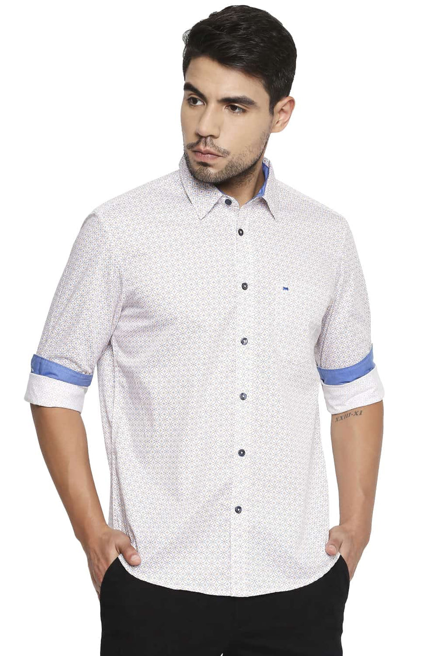 BASICS SLIM FIT CARROT ORANGE PRINTED SHIRT