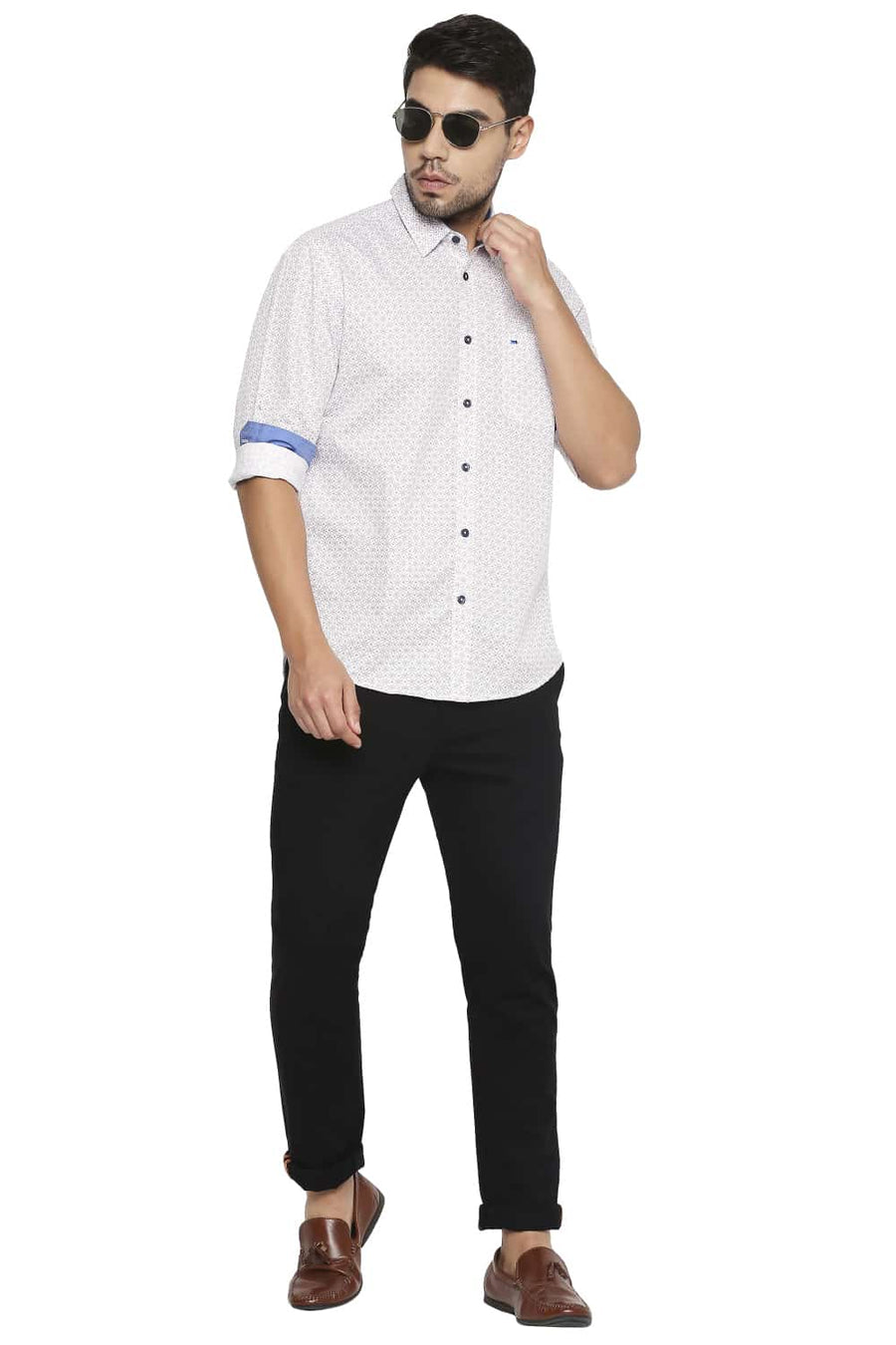 BASICS SLIM FIT CARROT ORANGE PRINTED SHIRT