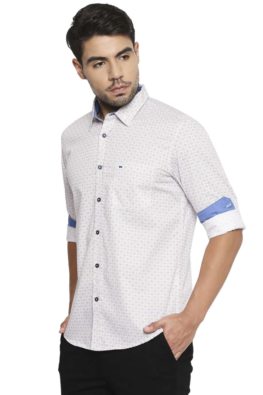 BASICS SLIM FIT CARROT ORANGE PRINTED SHIRT