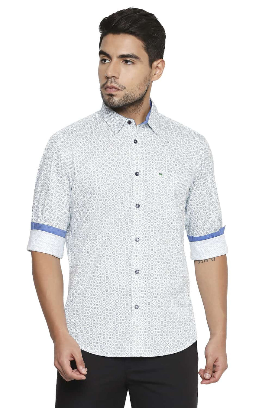 BASICS SLIM FIT GREEN FLASH PRINTED SHIRT