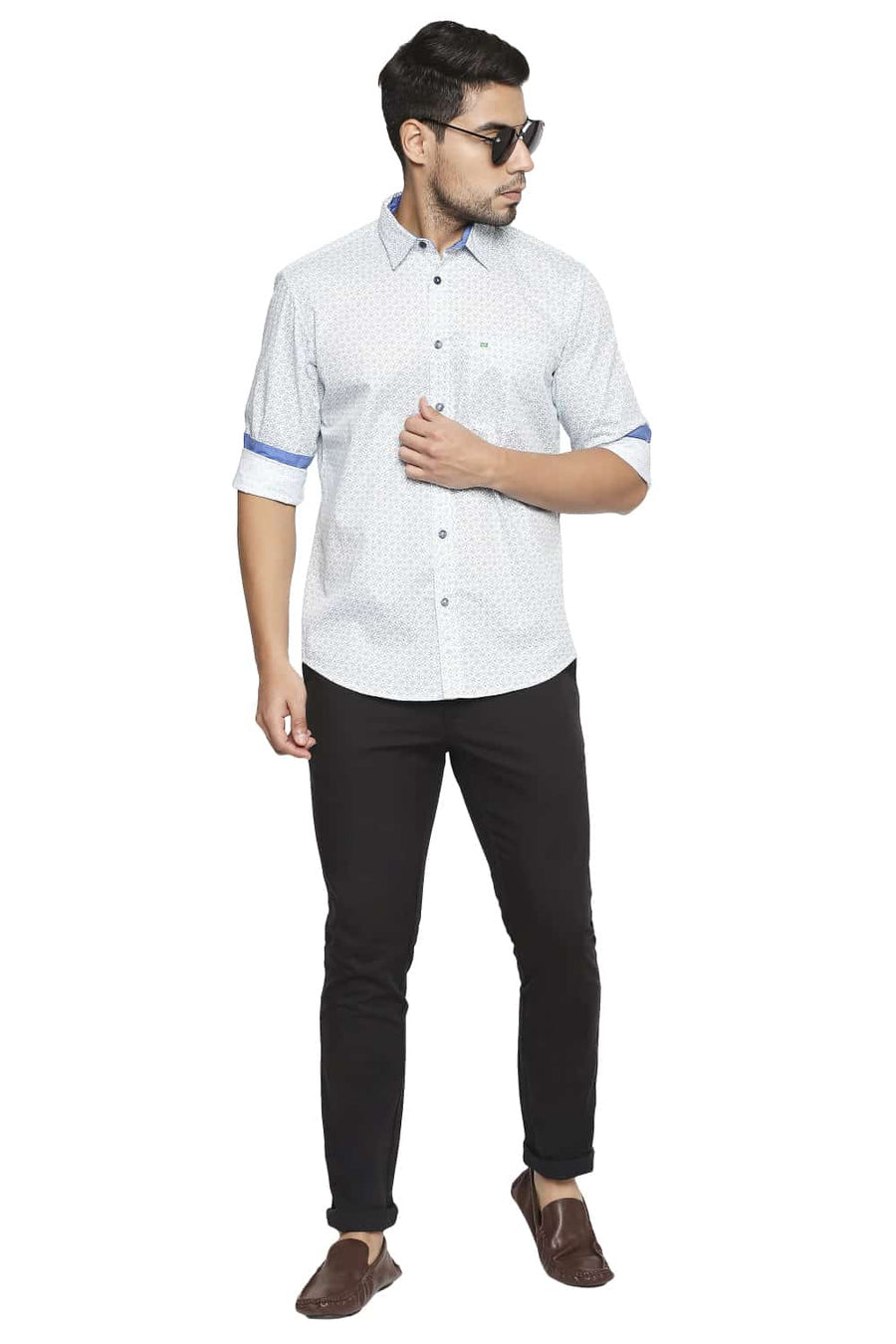 BASICS SLIM FIT GREEN FLASH PRINTED SHIRT