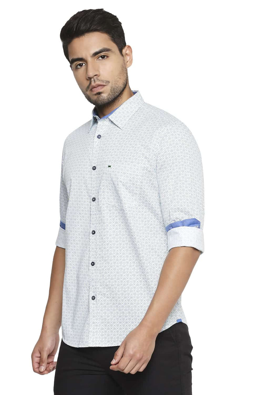 BASICS SLIM FIT GREEN FLASH PRINTED SHIRT