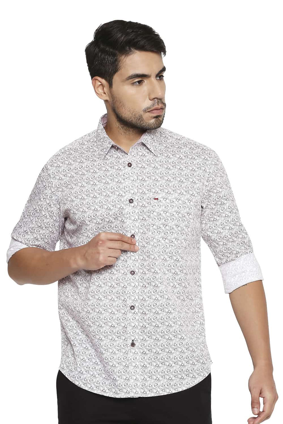 BASICS SLIM FIT RUMBA RED PRINTED SHIRT