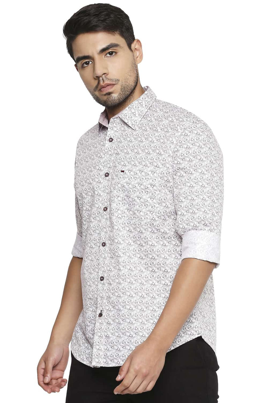 BASICS SLIM FIT RUMBA RED PRINTED SHIRT