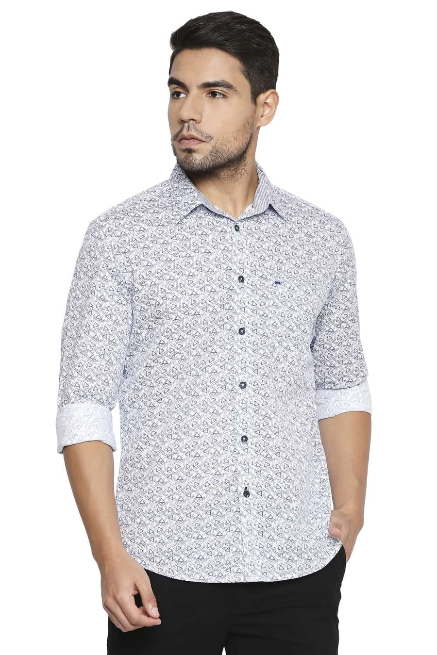 BASICS SLIM FIT GALAXY BLUE PRINTED SHIRT