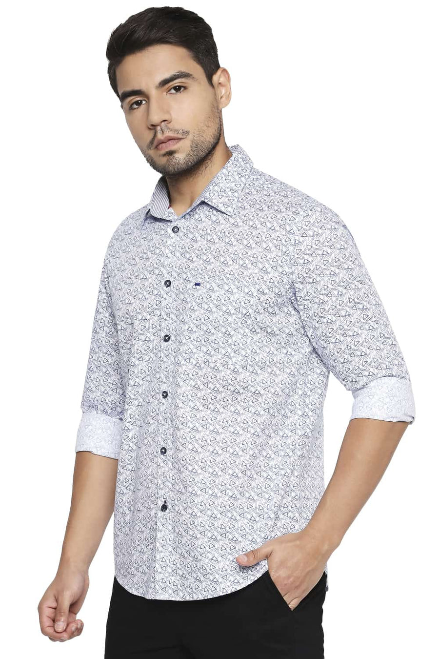 BASICS SLIM FIT GALAXY BLUE PRINTED SHIRT