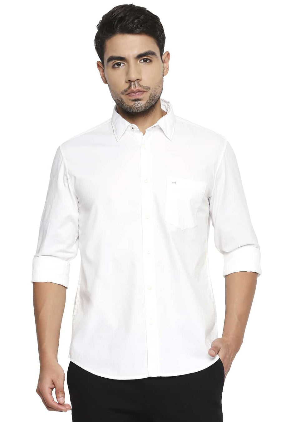 BASICS SLIM FIT BLANC WHITE DOBBY SHIRT