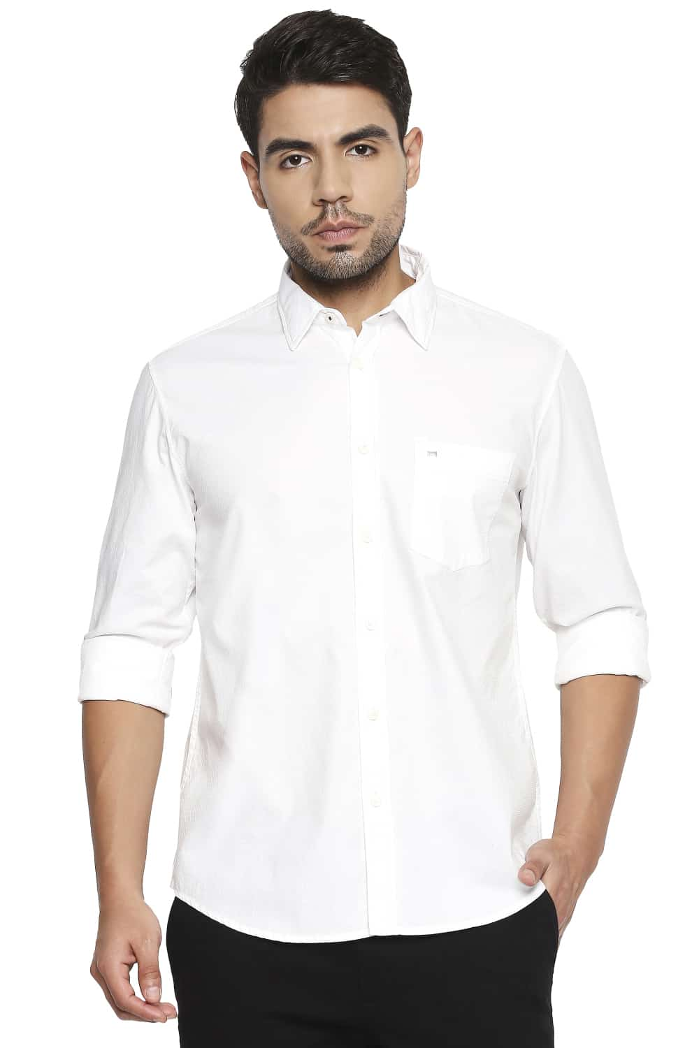 BASICS SLIM FIT DOBBY SHIRT