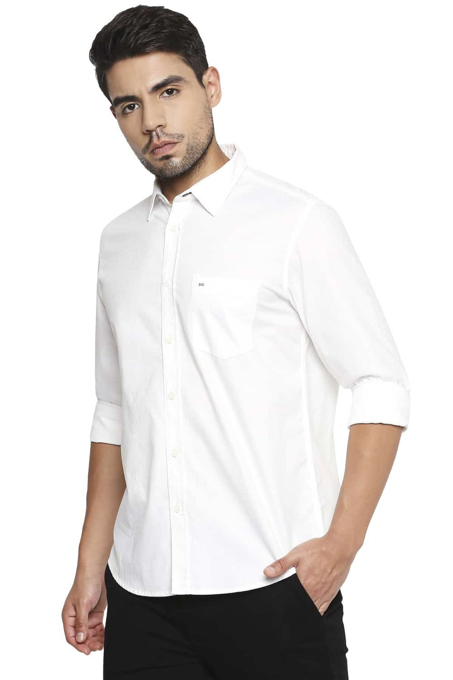 BASICS SLIM FIT BLANC WHITE DOBBY SHIRT