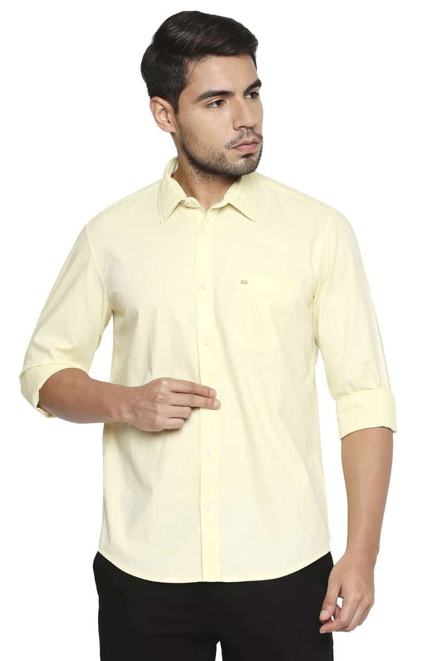 BASICS SLIM FIT MELLOW YELLOW DOBBY SHIRT