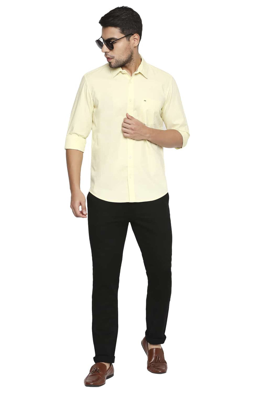 BASICS SLIM FIT MELLOW YELLOW DOBBY SHIRT
