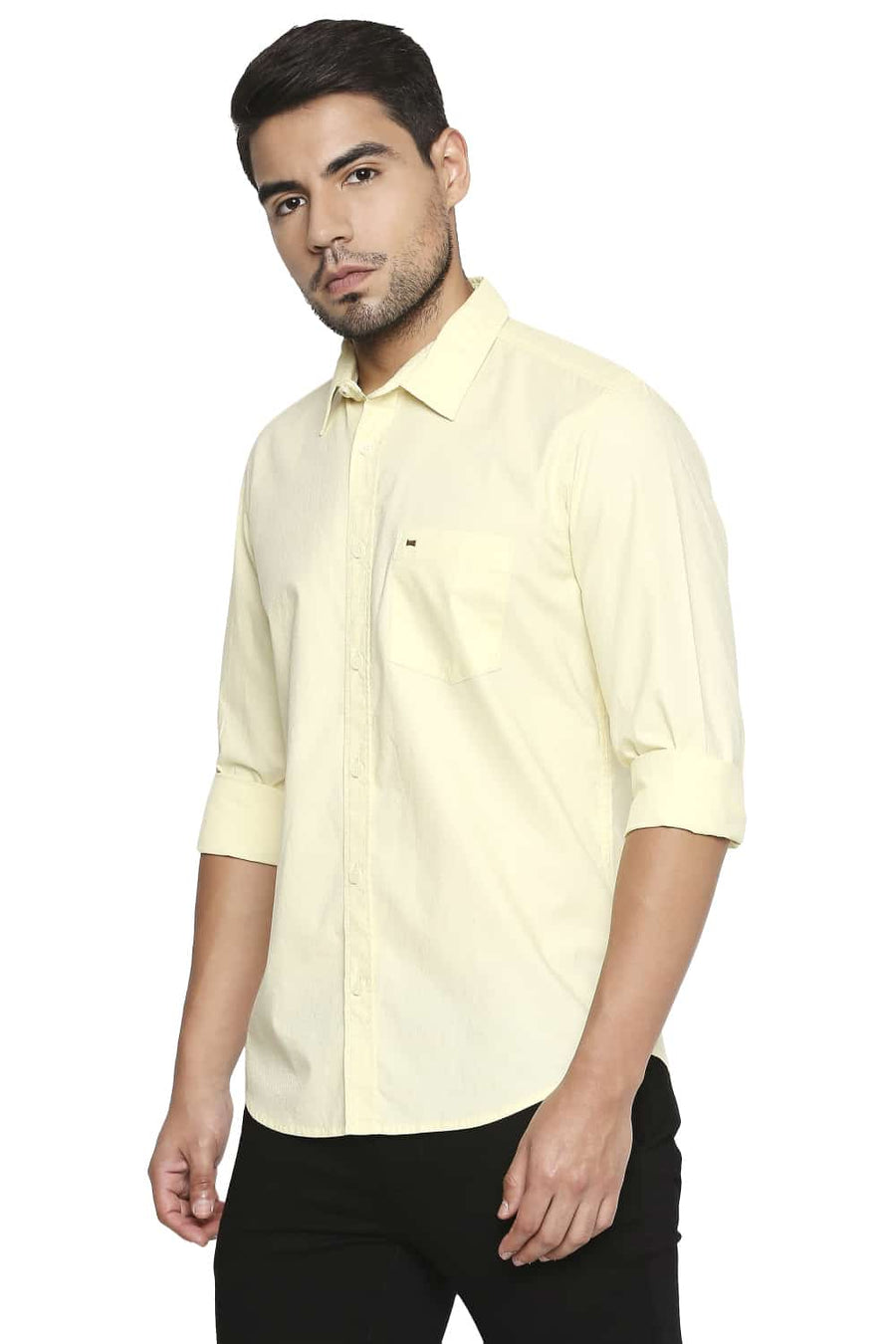 BASICS SLIM FIT MELLOW YELLOW DOBBY SHIRT