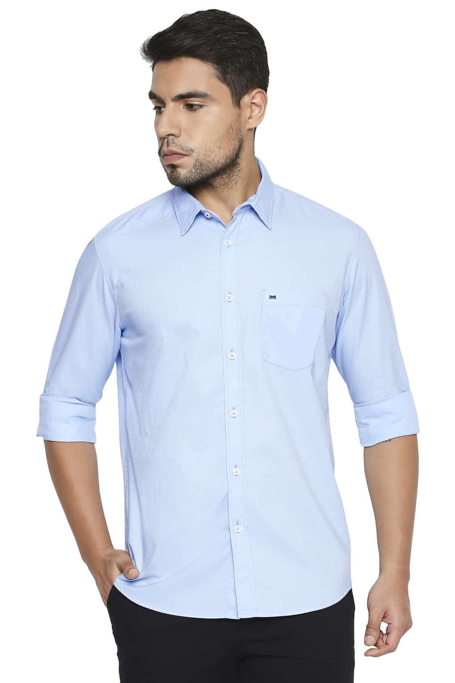 BASICS SLIM FIT DREAM BLUE DOBBY SHIRT