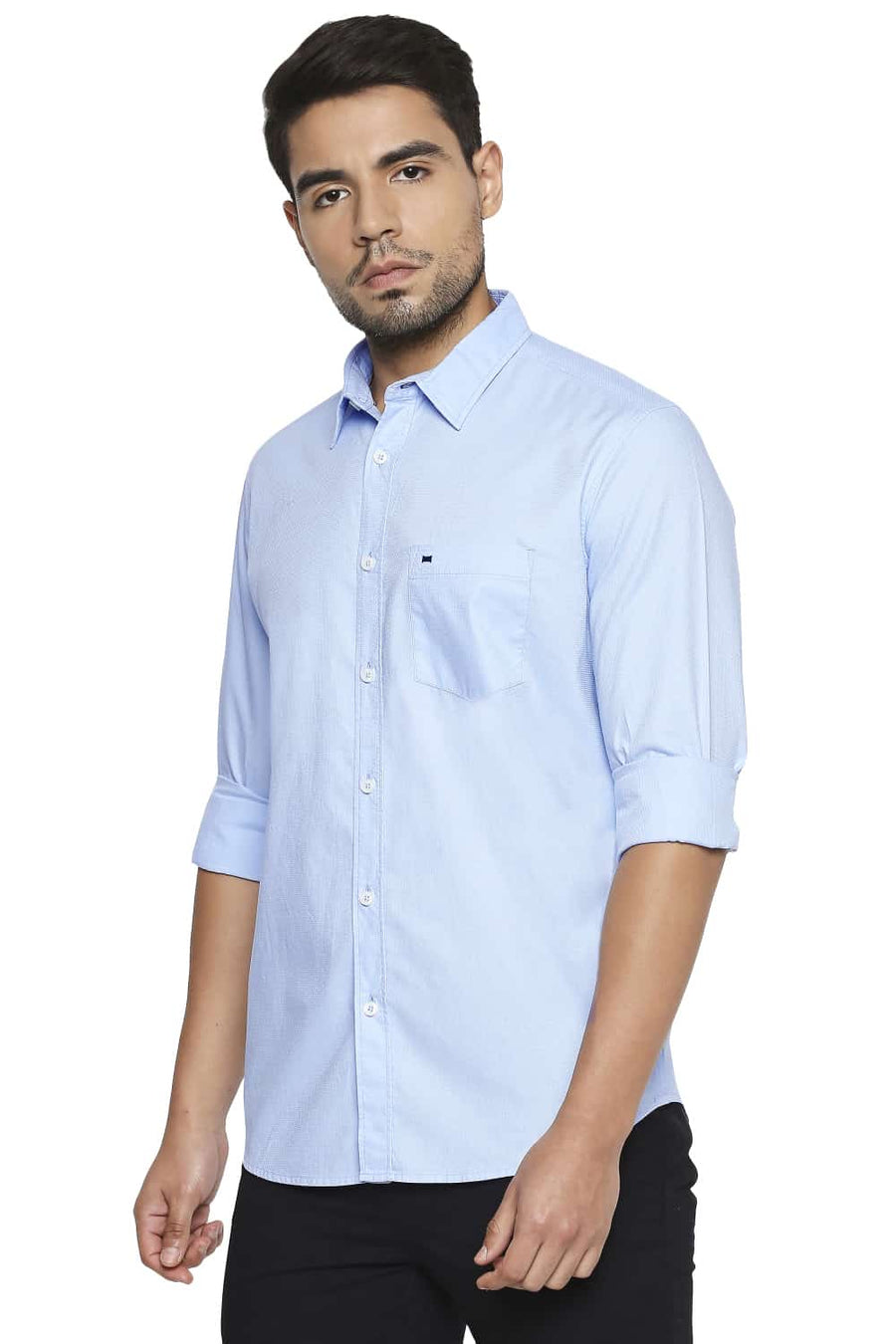 BASICS SLIM FIT DREAM BLUE DOBBY SHIRT