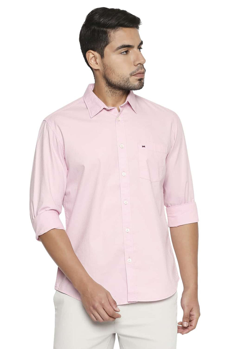 BASICS SLIM FIT PEARL PINK DOBBY SHIRT