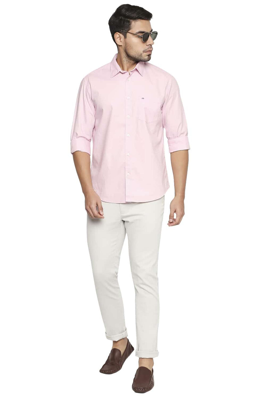 BASICS SLIM FIT PEARL PINK DOBBY SHIRT