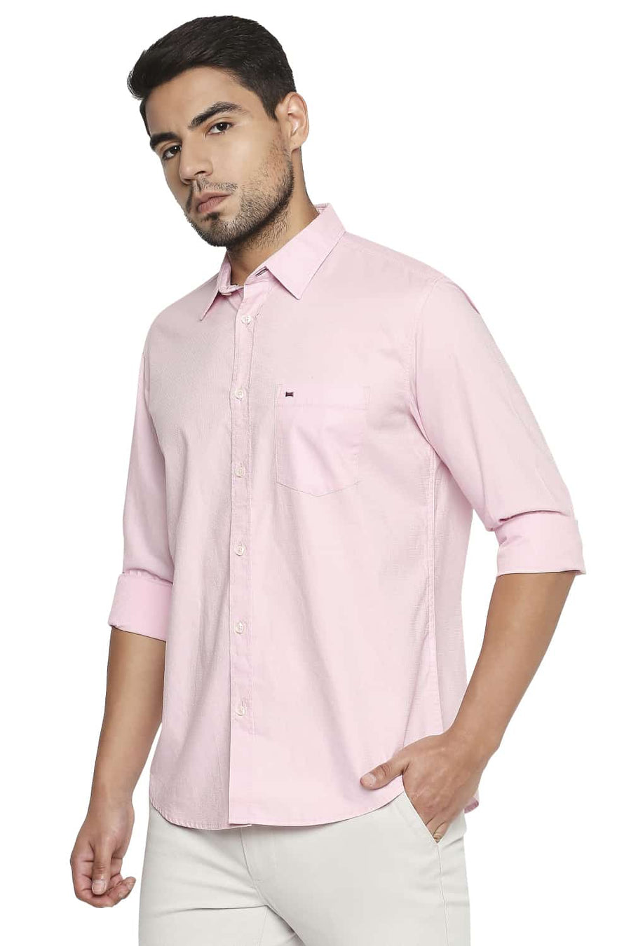 BASICS SLIM FIT PEARL PINK DOBBY SHIRT