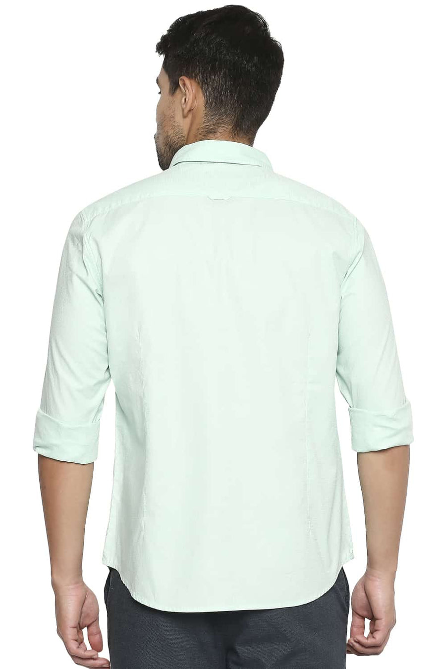 BASICS SLIM FIT HONEYDEW GREEN DOBBY SHIRT