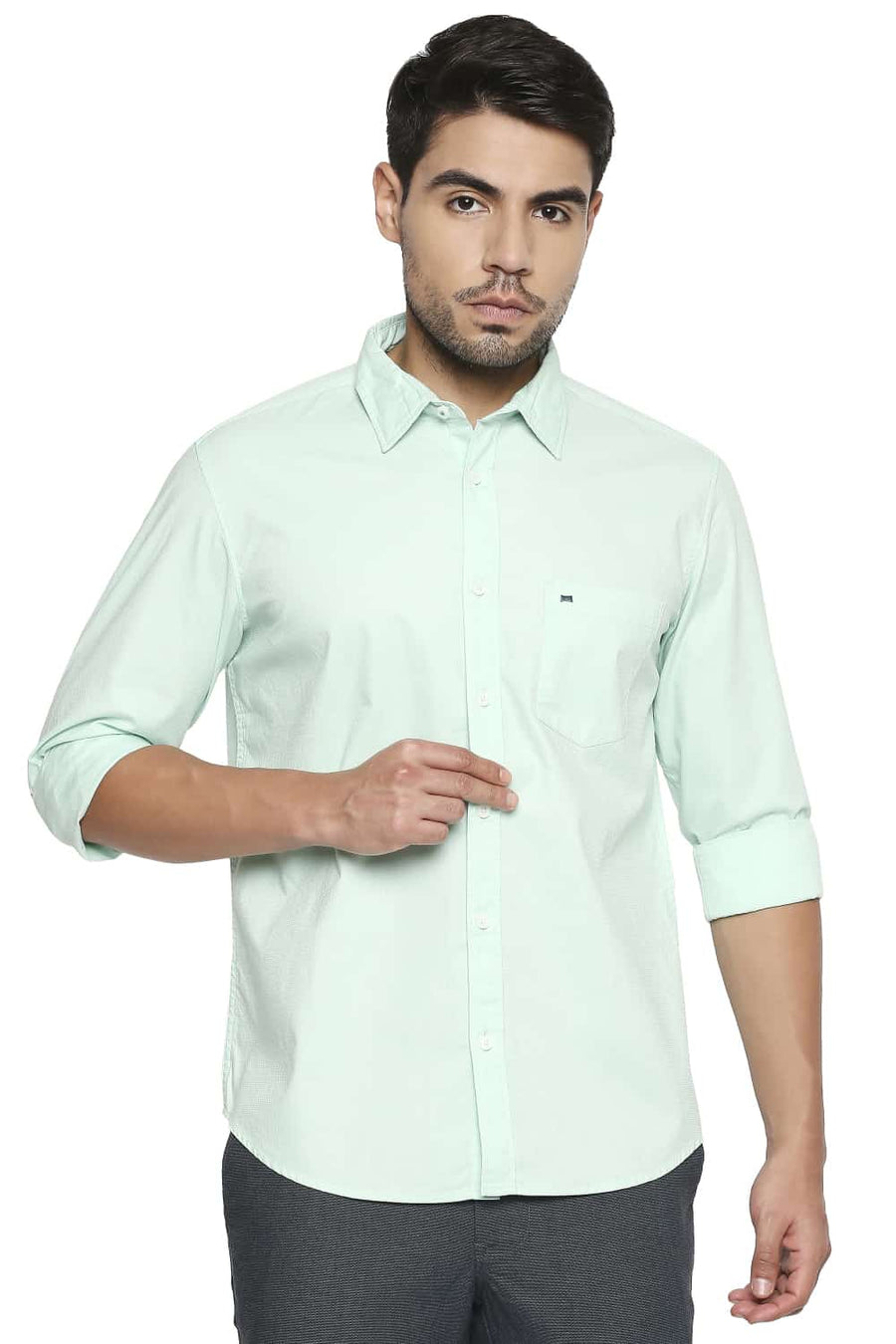 BASICS SLIM FIT HONEYDEW GREEN DOBBY SHIRT