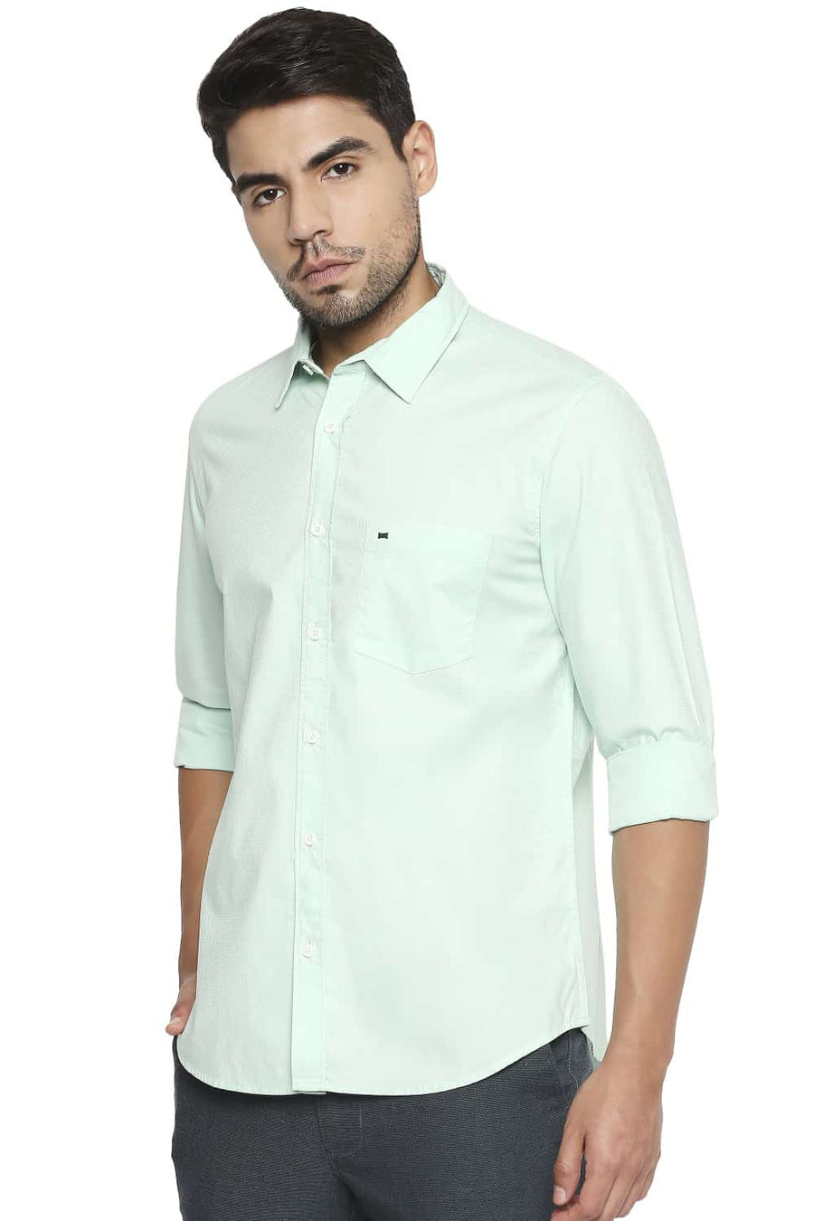 BASICS SLIM FIT HONEYDEW GREEN DOBBY SHIRT