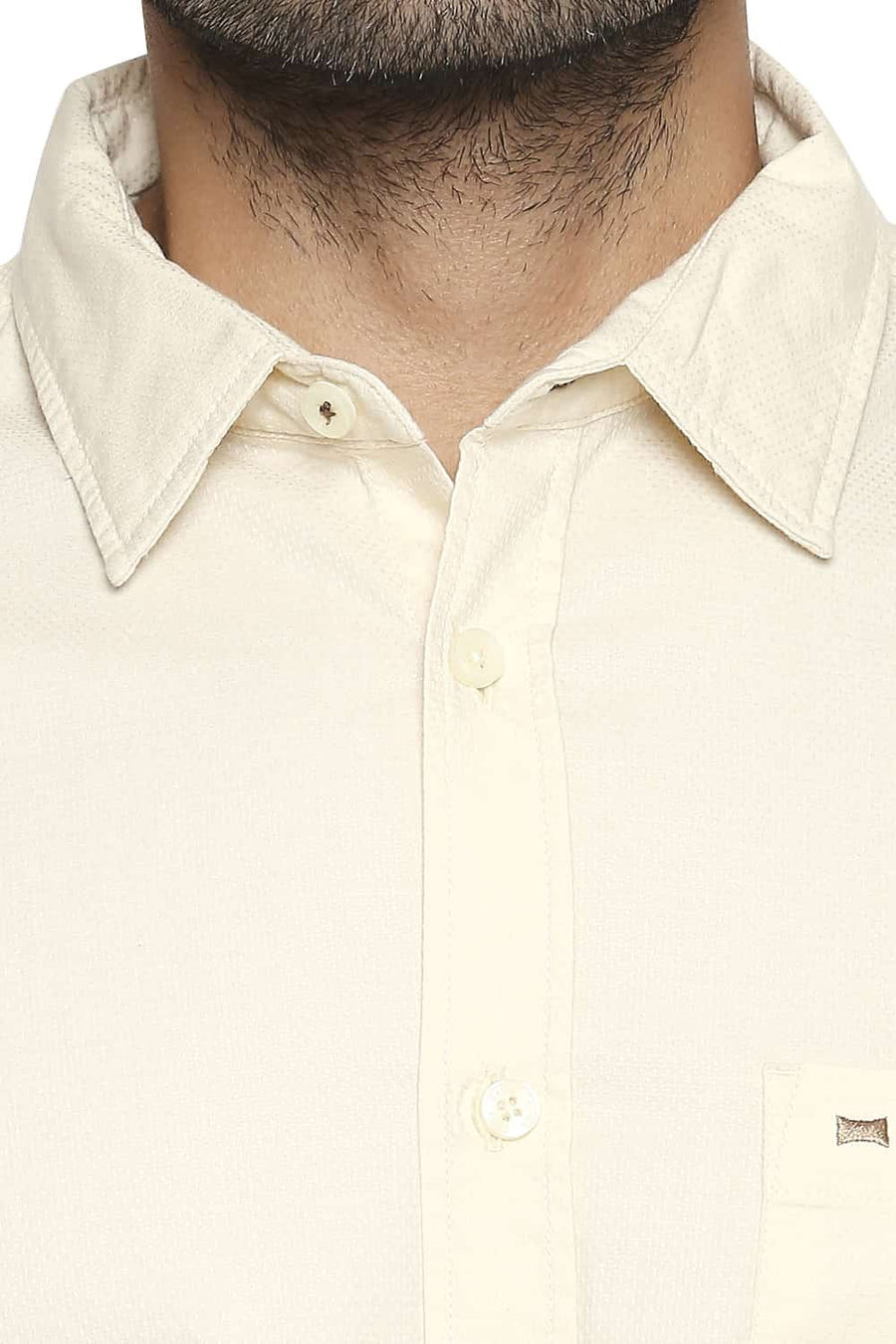 BASICS SLIM FIT SWEET CORN ECRU DOBBY SHIRT