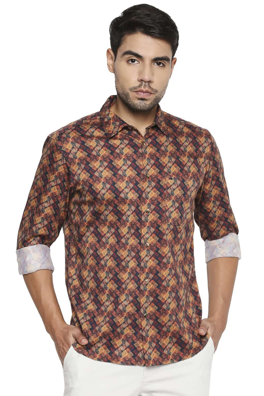 BASICS SLIM FIT TANGO MAROON DIGITAL PRINTED SHIRT